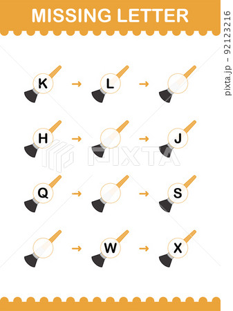 Missing letter with Paintbrush. Worksheet for kids Missing letter with Paintbrush. Worksheet for kids 92123216