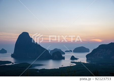 Morning sunrise. Mountains in the Andaman Sea. Morning sunrise. Mountains in the Andaman Sea. 92123753