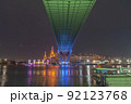 Bhumibol Bridge, Chao Phraya River Bridge. Turn on the lights in many colors at night. 92123768