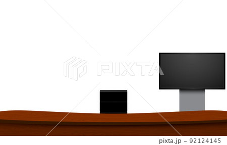wooden table and lcds background in the news studio room wooden table and lcds background in the news studio room 92124145