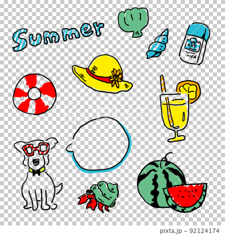 Hand-drawn illustrations of summer items 92124174