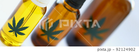 Set of marijuana extract oil and spray in plastic bottles 92124902