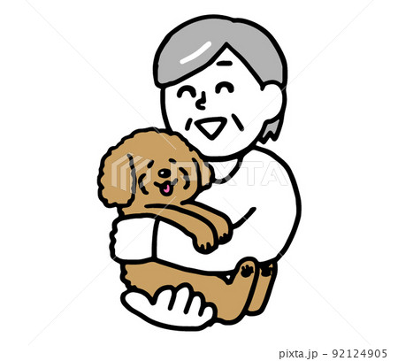 犬を抱っこするシニア女性（シンプル） 92124905