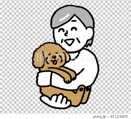 犬を抱っこするシニア女性（シンプル） 92124905