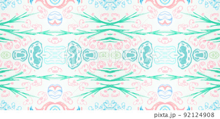 Abstract folk ornament. Seamless ethnic design. Watercolor flower background. 92124908