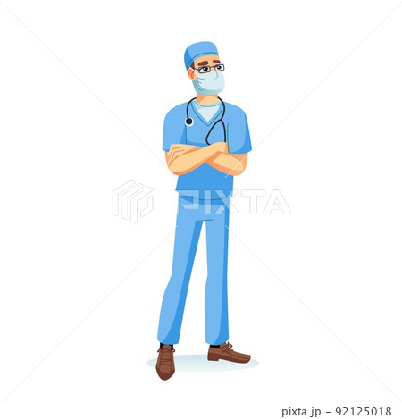 Flat cartoon doctor character with medical equipment,treatment and therapy vector illustration concept 92125018