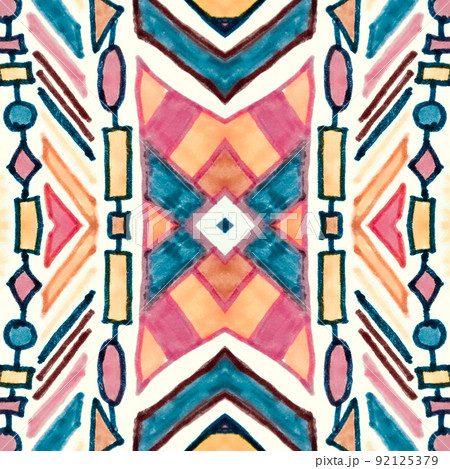Seamless peruvian pattern. Hand drawn aztec illustration. Seamless peruvian pattern. Hand drawn aztec illustration. 92125379
