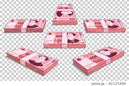 中國錢 100 元，多角度錢捆綁插圖。 92125894