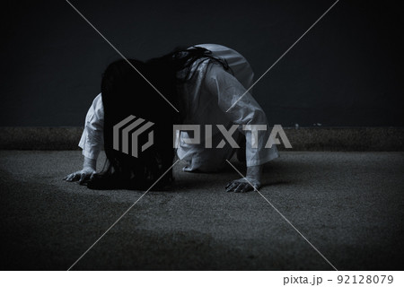 Woman ghost horror creepy her is crawling, 92128079