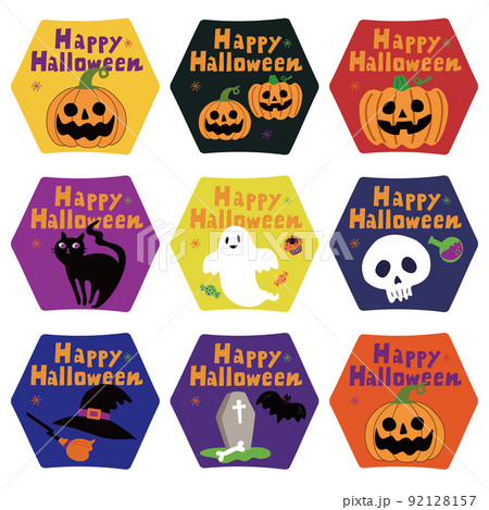 ハロウィーンのカラフルなベクターイラスト。ラベルのセット。 92128157