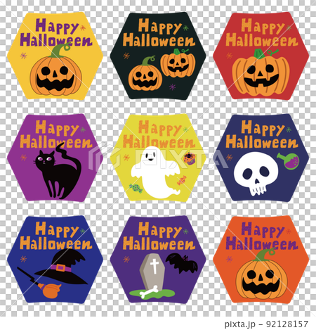 ハロウィーンのカラフルなベクターイラスト。ラベルのセット。 92128157