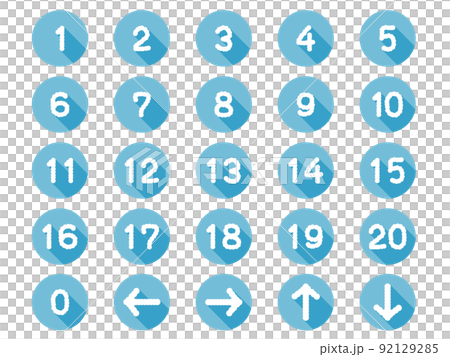 一組從 0 到 20 的白色、略微模糊的數字和一個圓形箭頭圖標 一組從 0 到 20 的白色、略微模糊的數字和一個圓形箭頭圖標 92129285