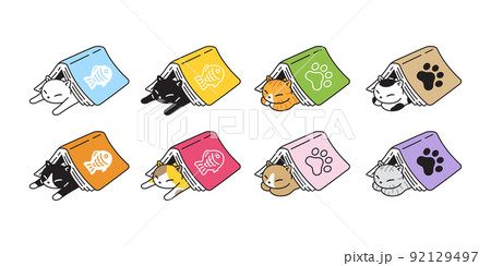 cat vector icon kitten calico book reading sleeping logo breed cartoon character symbol illustration doodle isolated clip art design 92129497