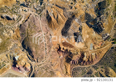 Aerial shot old abandoned mines of Mazarron in Murcia. Spain Aerial shot old abandoned mines of Mazarron in Murcia. Spain 92130131