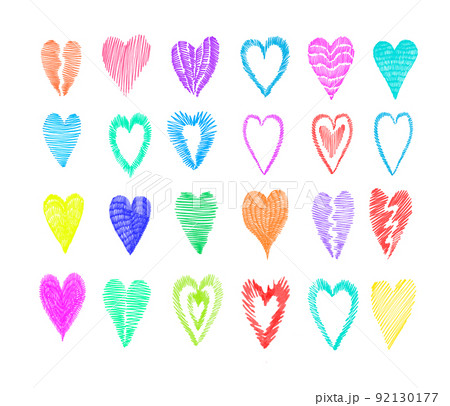 Colorful hand drawn marker hearts isolated on white background Colorful hand drawn marker hearts isolated on white background 92130177
