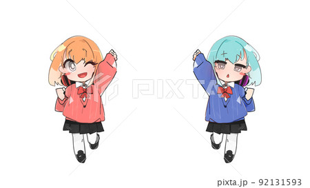 少女 キャラクター 萌え 女子高生 デフォルメ 透過背景 [別Verあり] 92131593