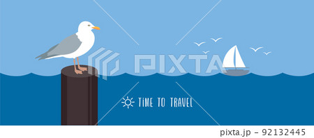 gull and yacht sailboat on the sea marine design gull and yacht sailboat on the sea marine design 92132445