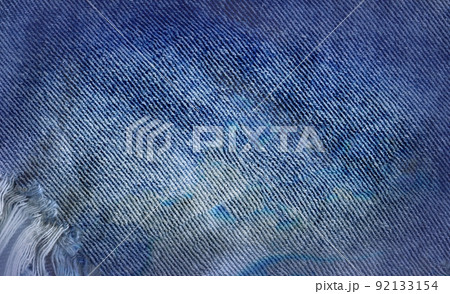 Blue denim jean texture background. Jeans torn fabric texture 92133154