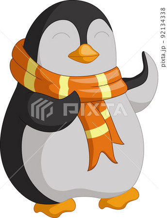 Cute penguin cartoon in scarf posing 92134338