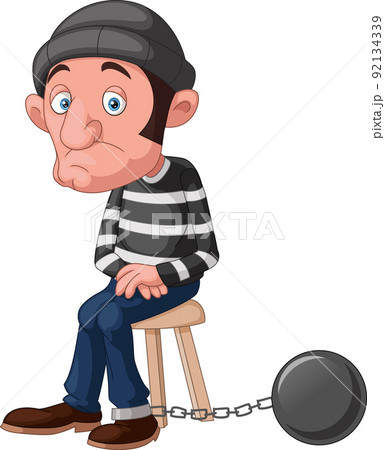 Thief cartoon sitting and prisoner chain ball Thief cartoon sitting and prisoner chain ball 92134339