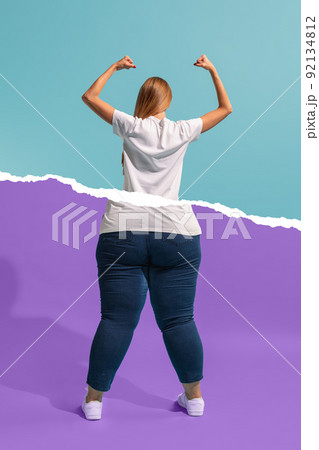 Back view. Collage with beautiful thin girl...の写真素材 [92134812] - PIXTA
