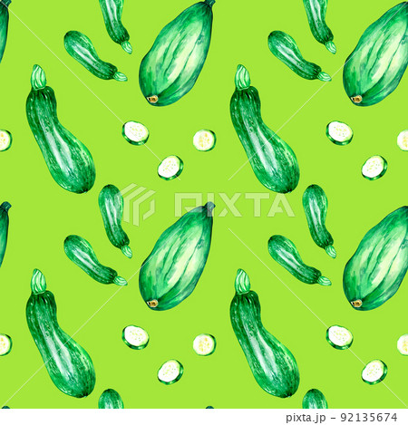Green squashes watercolor illustration seamless pattern isolated 92135674