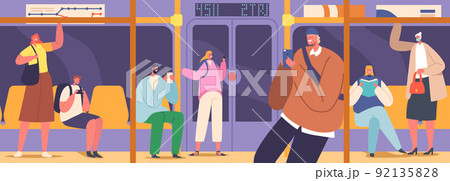 Passengers in Subway, Metro, Underground Urban Public Transport. Tourists and Native Citizens Characters In Underpass Passengers in Subway, Metro, Underground Urban Public Transport. Tourists and Native Citizens Characters In Underpass 92135828