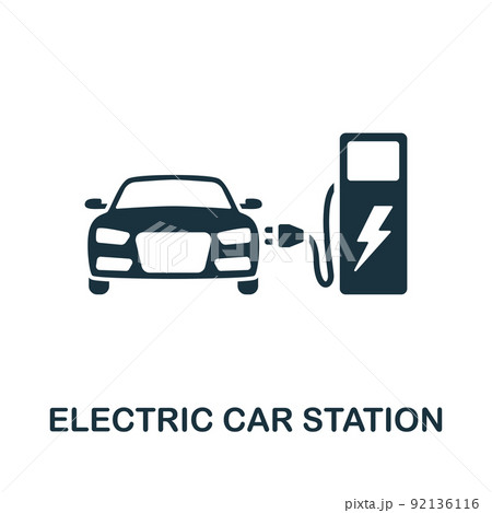 Electric Car Station icon. Monochrome simple line Car Service icon for templates, web design and infographics 92136116