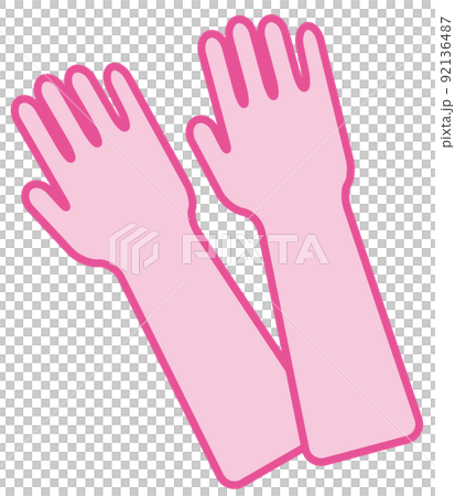 A pair of pink long rubber gloves cut illustration deformed icon 92136487