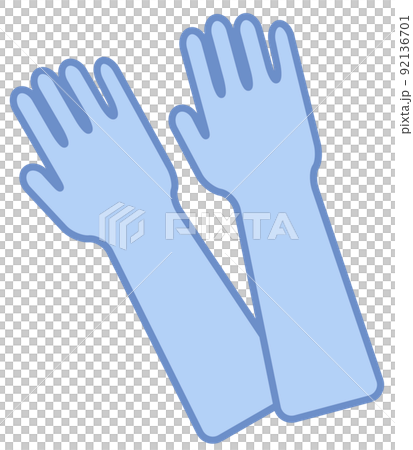 水色の一組のロングゴム手袋のカットイラストデフォルメアイコン 92136701
