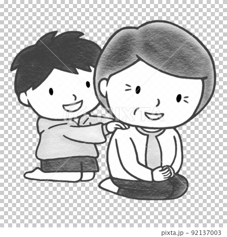 彩色鉛筆手繪插圖:小學生揉奶奶肩膀(黑白) 彩色鉛筆手繪插圖:小學生揉奶奶肩膀(黑白) 92137003