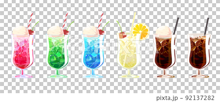 Illustration set of cold drinks in a coffee shop 92137282