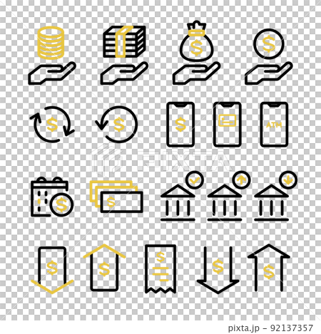 貨幣、紙幣、硬幣、支付、投資、會計、貨幣、電子商務、家庭和金融的圖標集 92137357