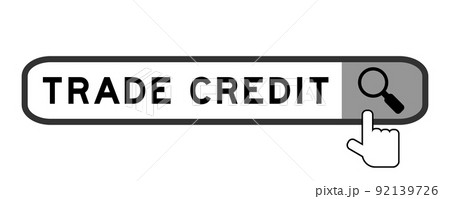 Search banner in word trade credit with hand over magnifier icon on white background Search banner in word trade credit with hand over magnifier icon on white background 92139726