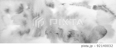 Black and white monochrome Watercolor brush strokes banner. Abstract clear Aquarelle texture with spots 92140032