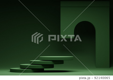 3D rendered green podium of four floating cylinders for your product showcase. 3D rendered green podium of four floating cylinders for your product showcase. 92140065