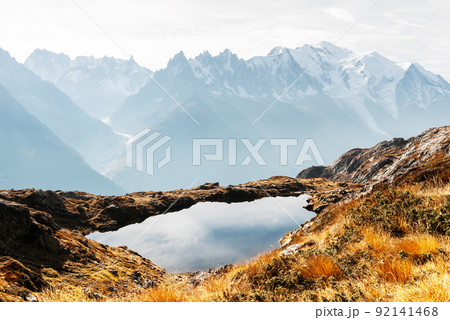 Colourful sunset on Chesery lake in France Alps 92141468