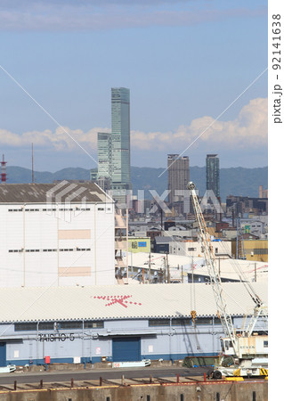 千歳橋　大正区　大阪市内風景　大正内港艀桟橋　倉庫　資材置き場　昭和山　トラス建築　大阪湾風景 92141638