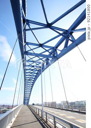 千歳橋　大正区　大阪市内風景　大正内港艀桟橋　倉庫　資材置き場　昭和山　トラス建築　大阪湾風景 92141800