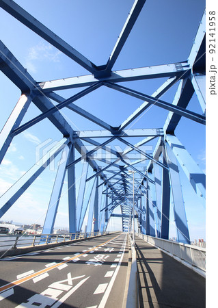 千歳橋　大正区　大阪市内風景　大正内港艀桟橋　倉庫　資材置き場　昭和山　トラス建築　大阪湾風景 92141958
