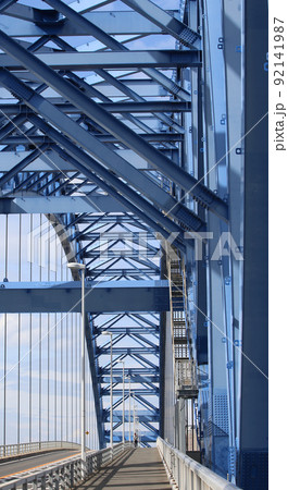 千歳橋　大正区　大阪市内風景　大正内港艀桟橋　倉庫　資材置き場　昭和山　トラス建築　大阪湾風景 92141987