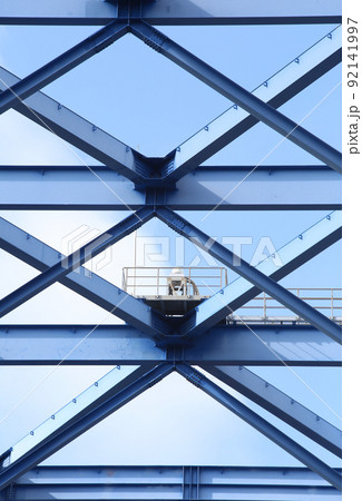 千歳橋　大正区　大阪市内風景　大正内港艀桟橋　倉庫　資材置き場　昭和山　トラス建築　大阪湾風景 92141997