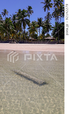 tropical beach on sunny day. paradisiac beach with blue sky and crystal water 92142279