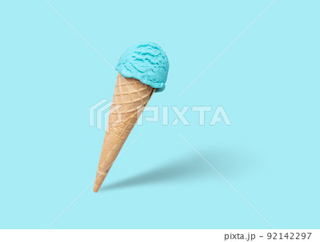 Blue ice cream scoop in cone Blue ice cream scoop in cone 92142297