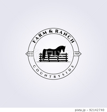Farm and Ranch logo vector illustration design, fence horse logo vintage 92142740