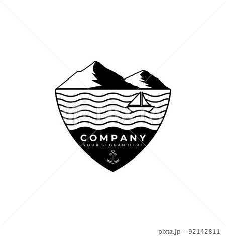 premium mountain and lake or river logo vector illustration template design 92142811