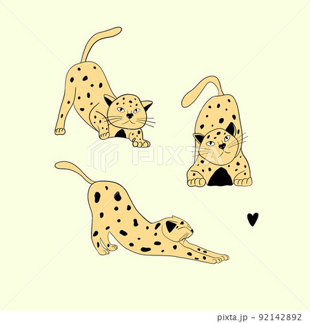 Hand drawn vector set of three cute cats. Cat lover concept. Illustration for greeting card, poster, sticker, fashion wear Hand drawn vector set of three cute cats. Cat lover concept. Illustration for greeting card, poster, sticker, fashion wear 92142892