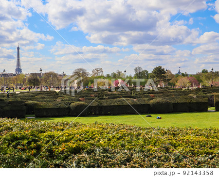 Marvelous Tuileries garden of Louvre Palace in spring. Paris France. April 2019 92143358