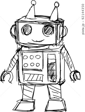 polet Optagelsesgebyr Komedieserie Line drawing of a cute robot - Stock Illustration [92144350] - PIXTA