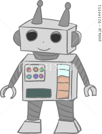 シンプル手書きの可愛いロボットのイラスト素材